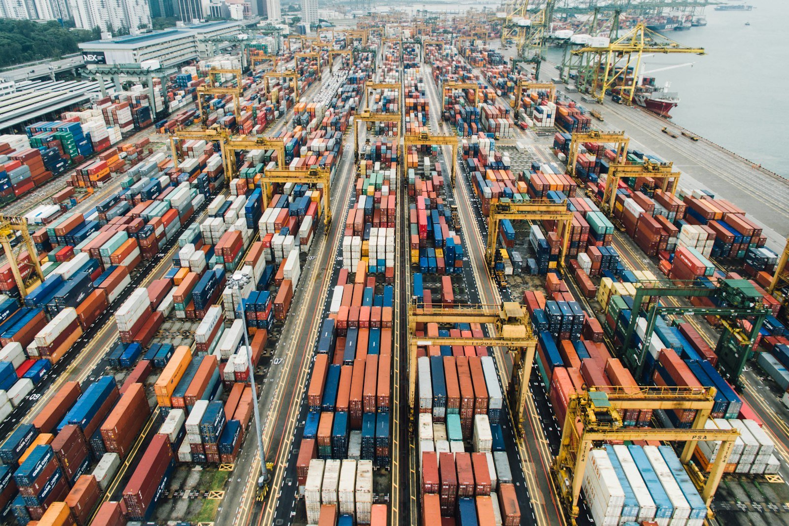 Aerial view of a container terminal